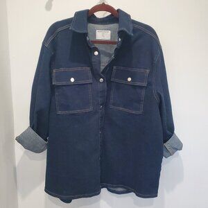 Amazon Essentials Women's New Dark Denim Snap Front Stretch Shirt / Jacket   XL